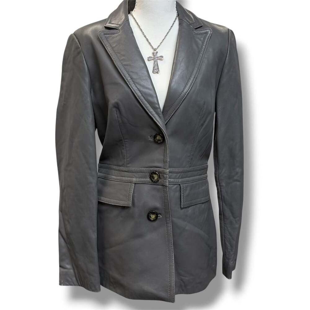 Neiman Marcus Leather Blazer Size M Gray